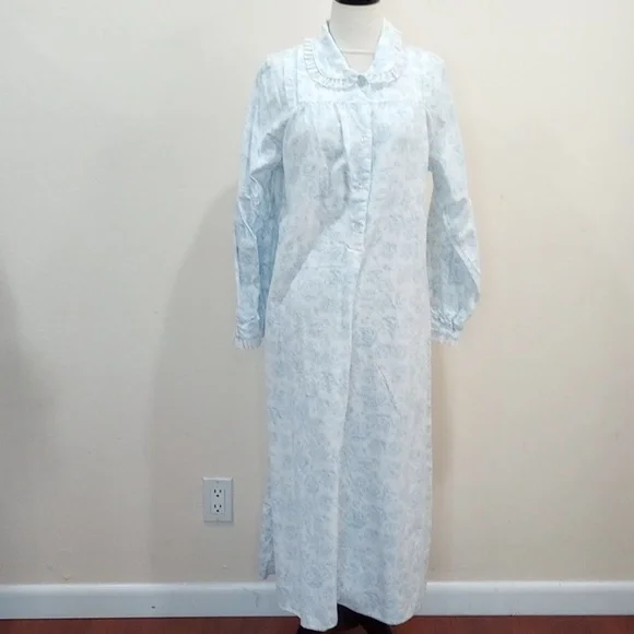 Lanz Of Salzburg Blue And White Blue Nordic Tyrolean Peter Pan Nightgown - S - Picture 1 of 8